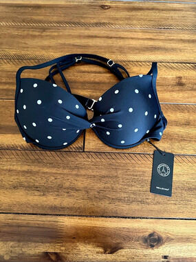 RELLECIGA Polka Dot Twist Front Underwire Push Up Bikini Top Black & White Small